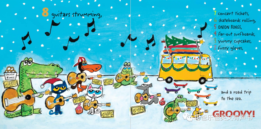 Pete the Cat's 12 Groovy Days of Christmas by James Dean高清绘本内页18-巧爸乐爸-绘本推荐