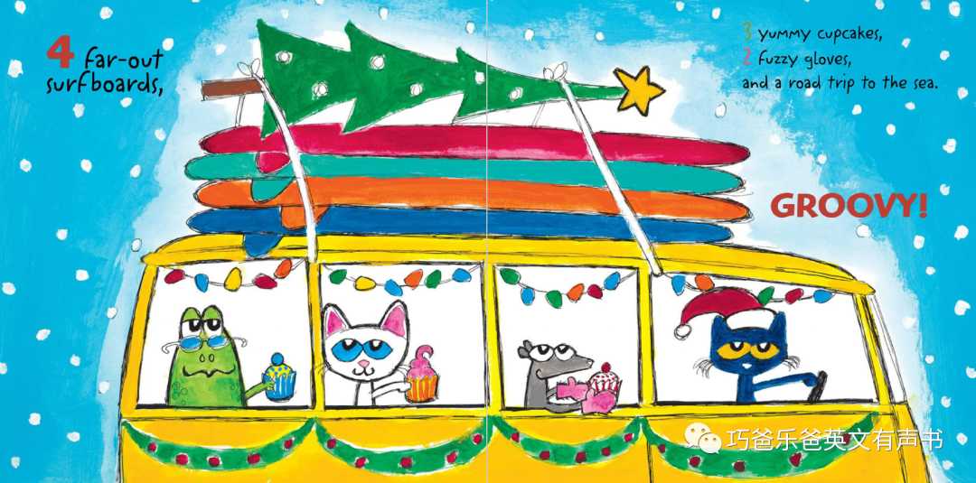 Pete the Cat's 12 Groovy Days of Christmas by James Dean高清绘本内页10-巧爸乐爸-绘本推荐