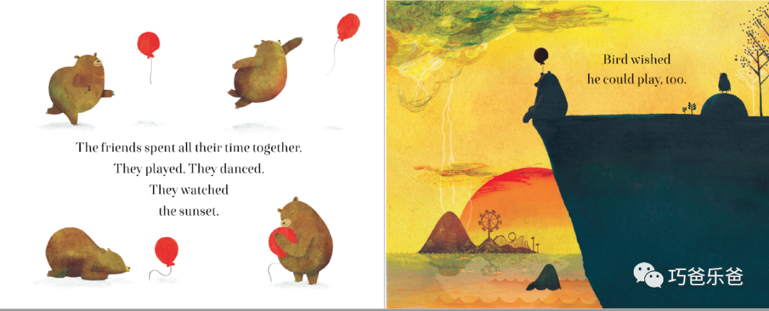 Bird, Balloon, Bear一个新鲜而温暖人心的故事高清绘本内页1-巧爸乐爸-绘本推荐