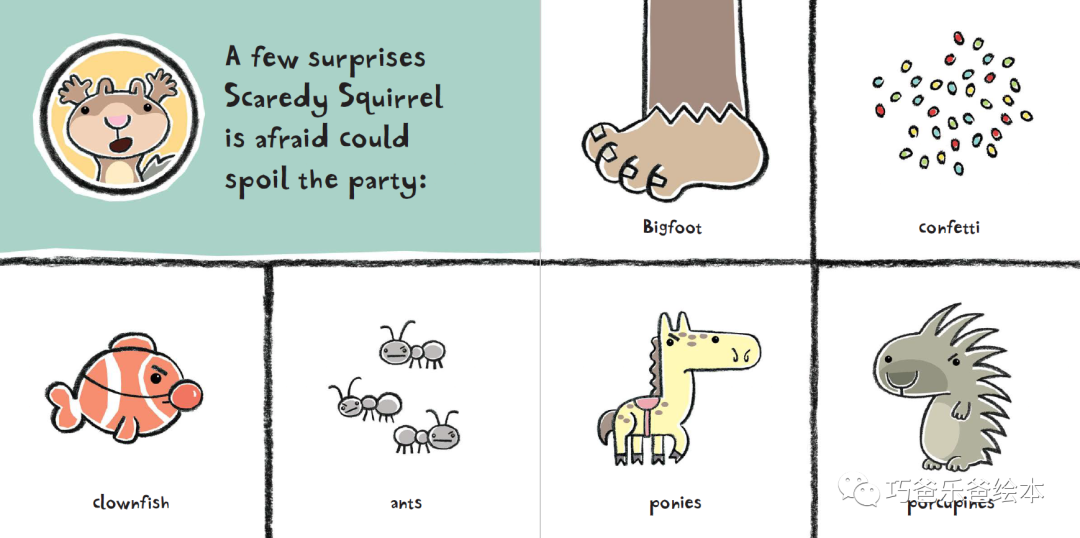 Scaredy Squirrel Has a Birthday Party by Mélanie Watt高清绘本内页5-巧爸乐爸-绘本推荐